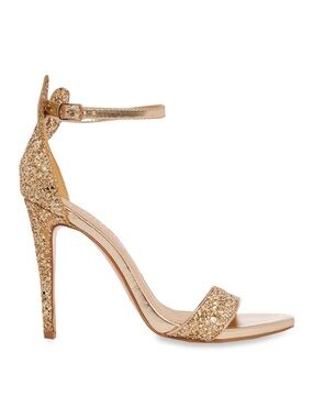 Primark x Disney Minnie Mouse Gold Glitter Bow Ankle-Strap Stiletto Heels, SZ 10